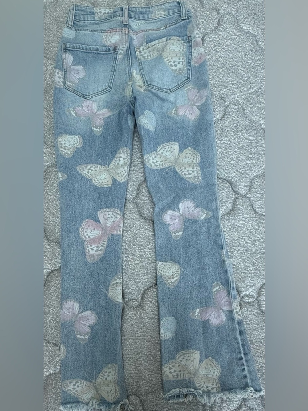 Flare High Rise Butterfly Print Denim Size 3 Light Wash Wide Leg Jeans - Picture 3 of 4